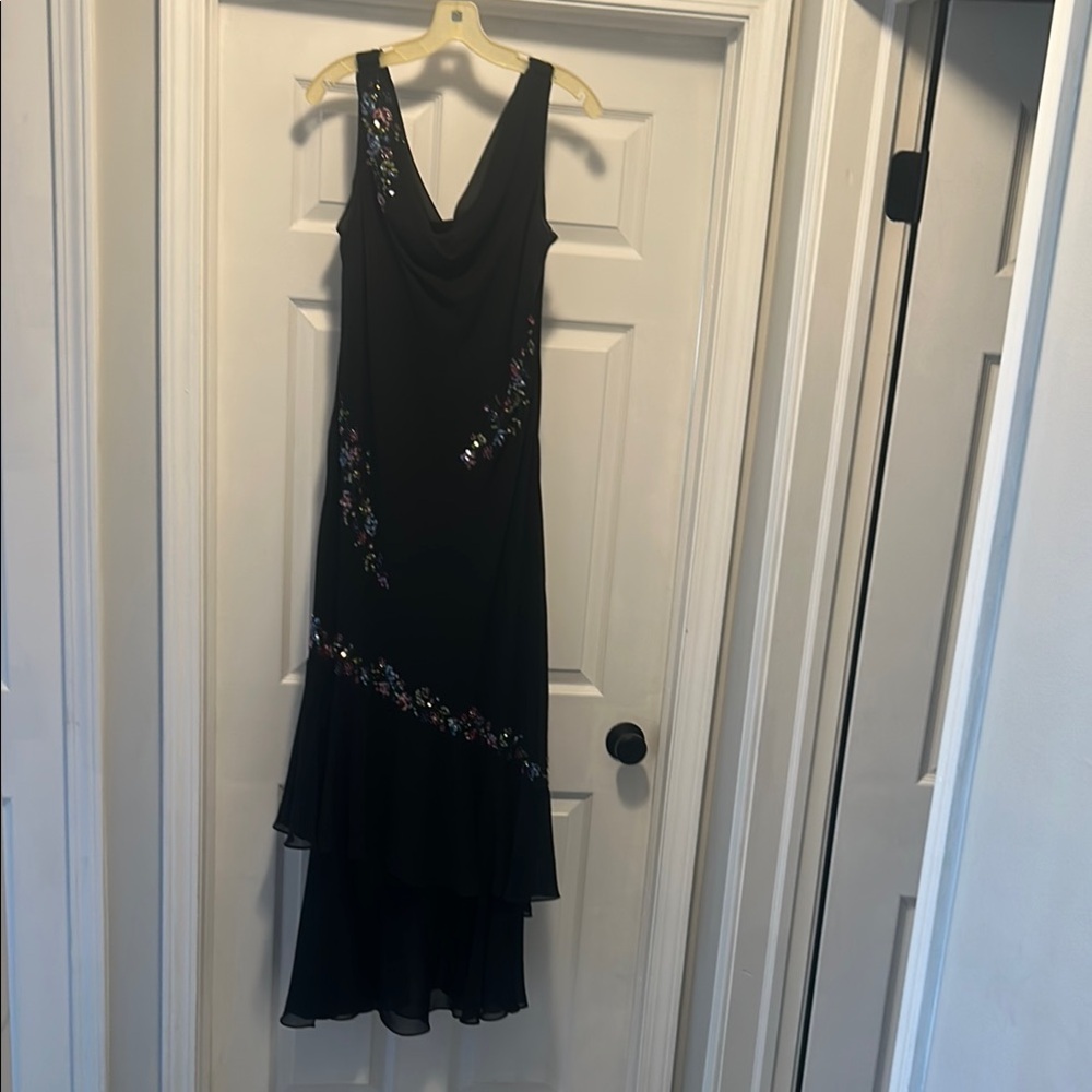 Alex Evenings Black Sequin Tiered Gown